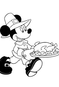 Ausmalbild Micky Maus mit einem Truthahn  