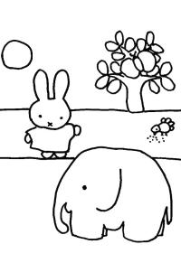 Ausmalbild Miffy bei den Elefant  