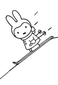Ausmalbild Miffy beim Wintersport  