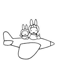 Ausmalbild Miffy im Flugzeug  