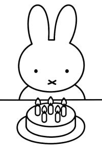 Ausmalbild Miffy mit Kuchen  