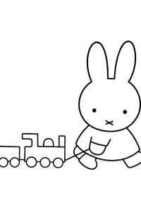 Ausmalbild Miffy zieht eine Spielzeugeisenbahn  