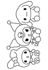 Ausmalbild My Melody, Kuromi und Cinnamoroll  