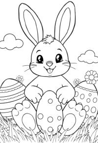 Ausmalbild Osterhase zwischen den Ostereiern  