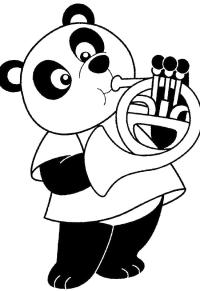 Ausmalbild Panda spielt Trompete  