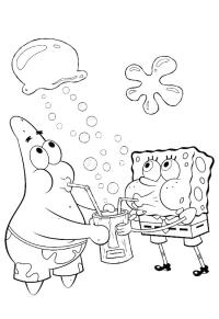 Ausmalbild Patrick Star und SpongeBob trinken Limonade  