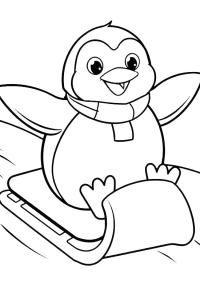 Ausmalbild Pinguin auf dem Schlitten  