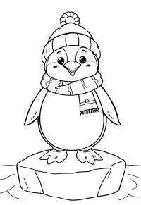 Ausmalbild Pinguin mit Mütze und Schal  