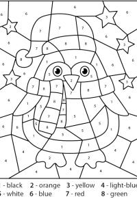 Ausmalbild Pinguin mit Weihnachtsmütze Malen nach Zahlen  