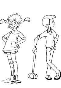 Ausmalbild Pippi Langstrumpf und Tommy  