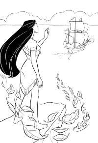 Ausmalbild Pocahontas winkt dem Schiff zu  