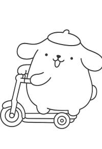 Ausmalbild Pompompurin auf dem Roller  