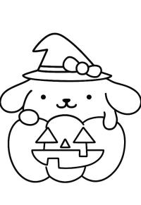 Ausmalbild Pompompurin in einem Halloween-Kürbis  