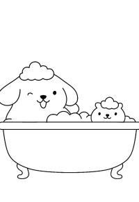 Ausmalbild Pompompurin und Muffin in der Badewanne  