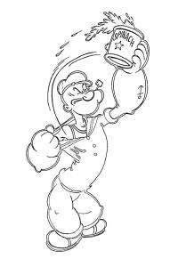 Ausmalbild Popeye bekommt Kraft durch Spinat  