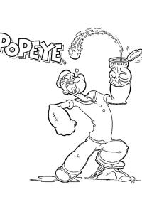 Ausmalbild Popeye isst Spinat  
