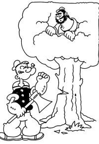 Ausmalbild Popeye schlägt einen Baum um  