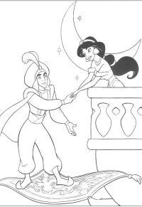 Ausmalbild Prinz Ali und Prinzessin Jasmin  