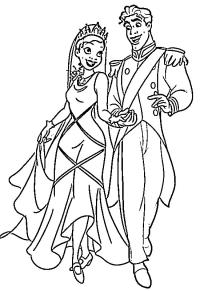 Ausmalbild Prinzessin Tiana und Prinz Naveen  
