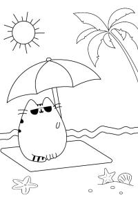 Ausmalbild Pusheen am Strand  