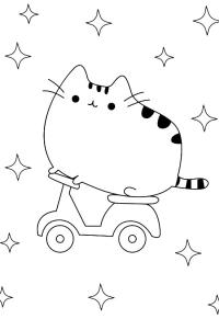 Ausmalbild Pusheen auf dem Fahrrad  