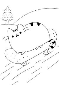 Ausmalbild Pusheen auf einem Skateboard  
