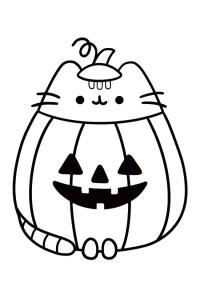 Ausmalbild Pusheen Kürbis  