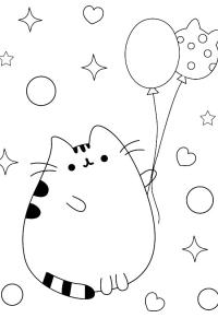 Ausmalbild Pusheen mit Ballons  