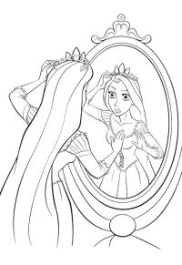 Ausmalbild Rapunzel vor dem Spiegel  