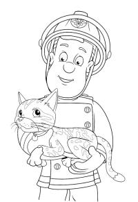 Ausmalbild Sam mit einer Katze  
