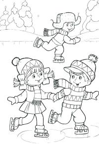 Ausmalbild Schlittschuhlaufen auf dem Eis  