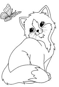 Ausmalbild Schmetterling und Katze  