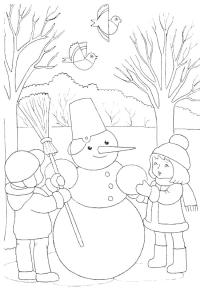Ausmalbild Schneemann bauen  