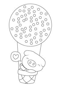 Ausmalbild Schwein im Heißlufballon  