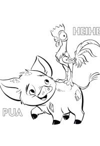 Ausmalbild Schwein Pua und Heihei  