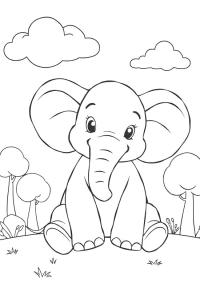 Ausmalbild Sitzender Elefant  