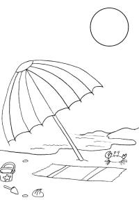 Ausmalbild Sonnenschirm am Strand  