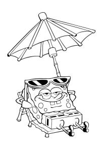 Ausmalbild SpongeBob am Strand  