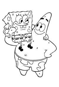 Ausmalbild Spongebob auf den Schultern von Patrick  