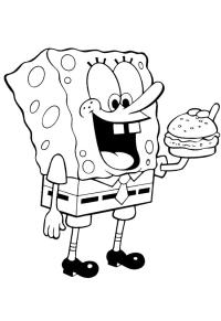 Ausmalbild SpongeBob isst Krabbenburger  