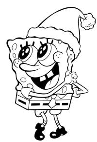 Ausmalbild Spongebob mit Weihnachtsmütze  