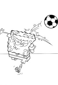 Ausmalbild SpongeBob spielt Fußball  