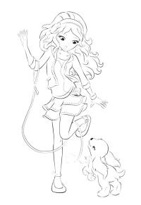 Ausmalbild Stephanie und Hund Dash  
