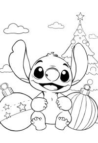 Ausmalbild Stich mit Weihnachtskugeln  