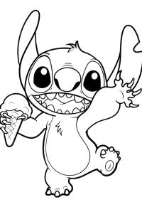 Ausmalbild Stitch isst ein Eis  
