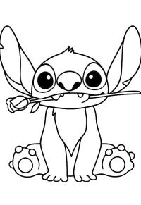 Ausmalbild Stitch mit Rose  