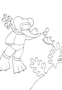 Ausmalbild Taucher Babar  