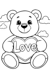 Ausmalbild Teddybär mit Herz  