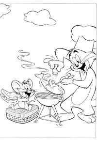 Ausmalbild Tom und Jerry grillen  