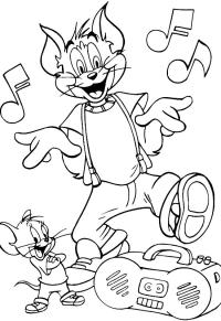Ausmalbild Tom und Jerry hören Musik  